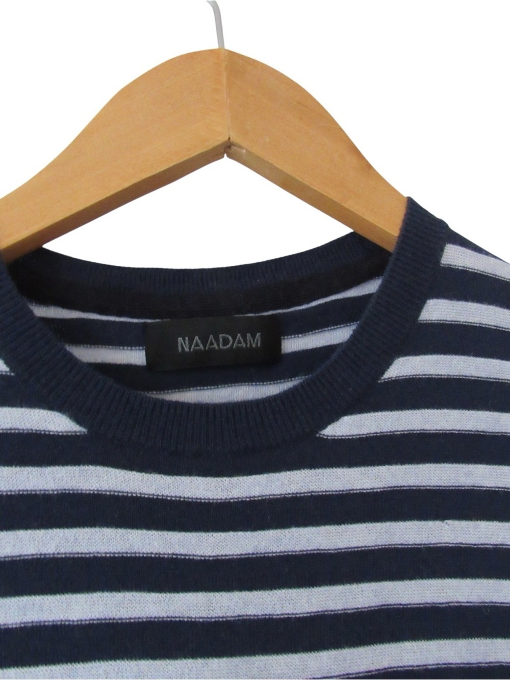 Naadam Short Sleeve Knit Top Sweater Small Blue White Striped Crewneck Classic - Picture 3 of 10